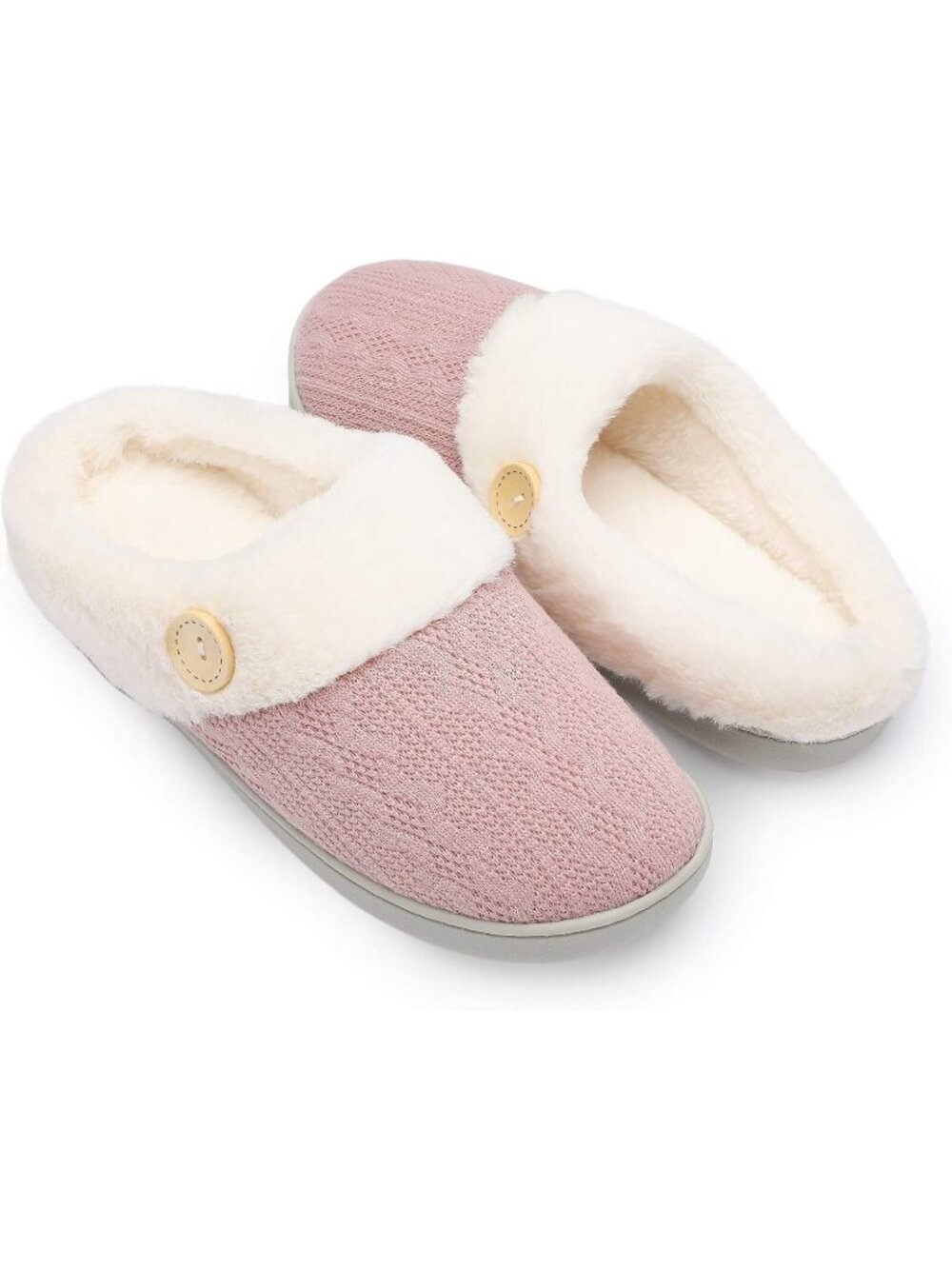 Women's Pink Warm Comfy Memory Foam Knitted Shoes Faux Fur Lined Slippers